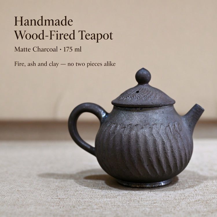 Matte charcoal wood-fired teapot