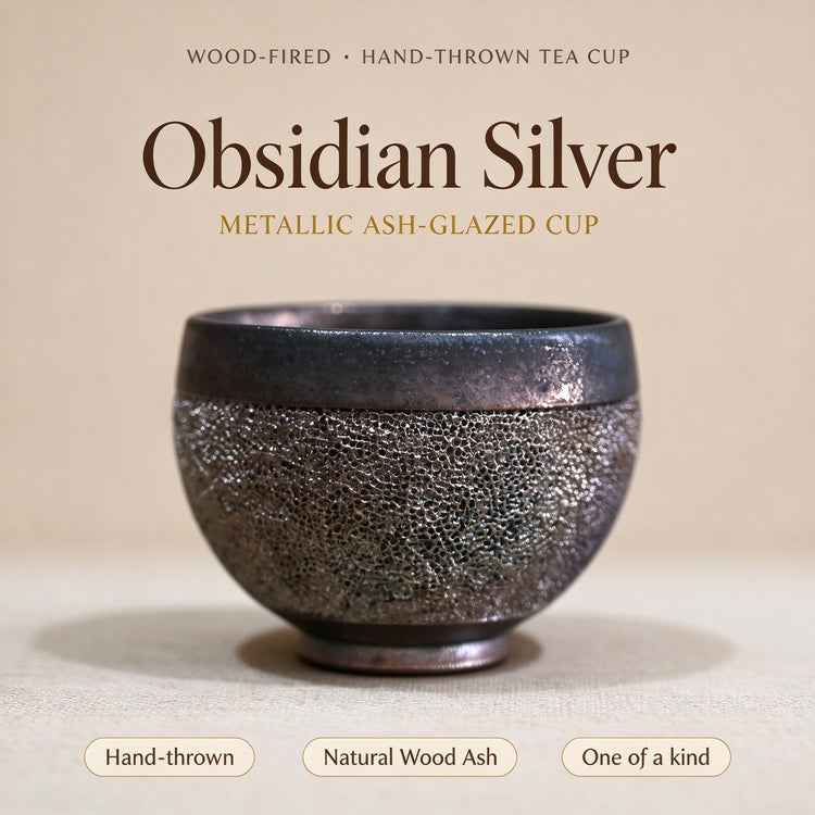 Obsidian Silver Wood-Fired Tea Cup — 70 ml — hero image