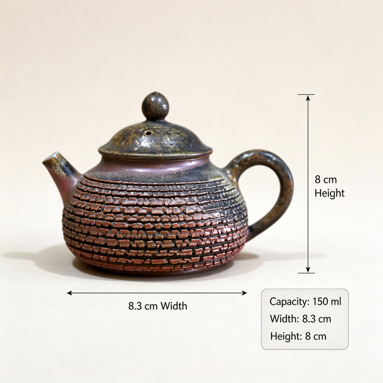 Handmade Wood-Fired Teapot Dimensions and 150ml Capacity