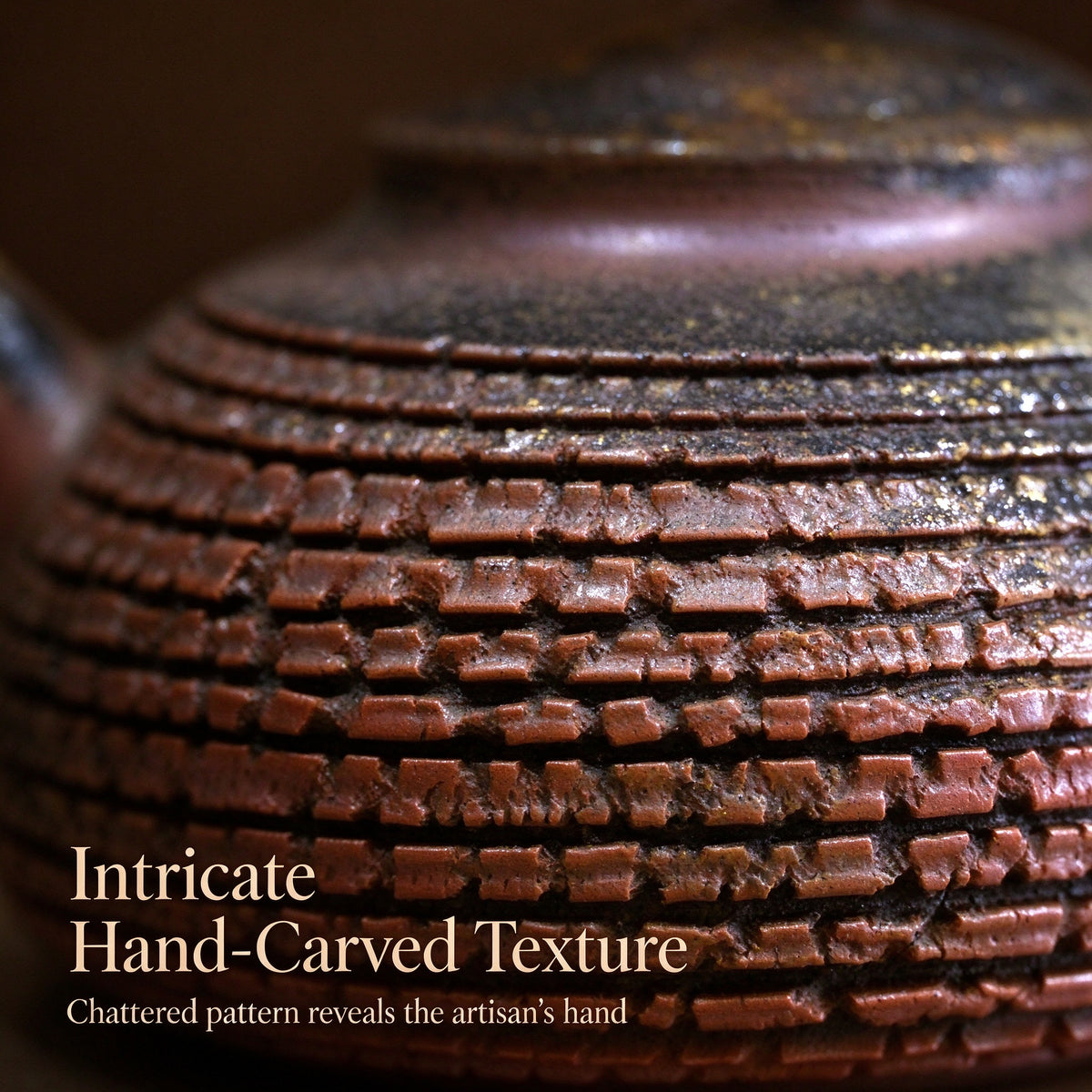 Intricate Hand-Carved Chattered Texture on Terracotta Clay