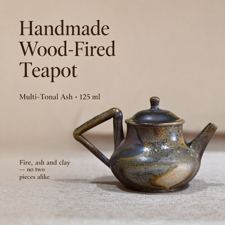 Handmade Wood-Fired Teapot 125ml — Multitone Ash Glaze Stoneware